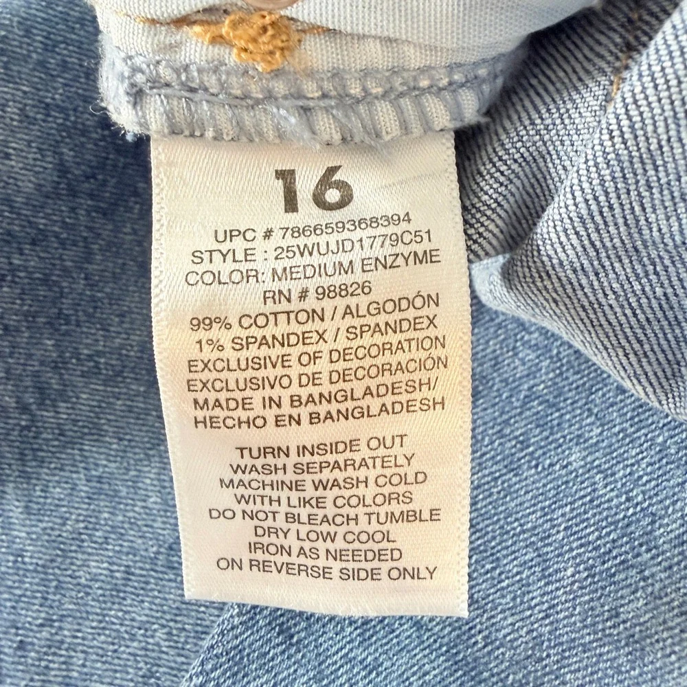 Jordache Girls Baggy Straight High Rise Jeans Size 16 Medium Enzyme Denim NWT